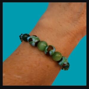 HANDMADE African Trade Czech Glass Green Agate Turquoise Beaded Bracelet